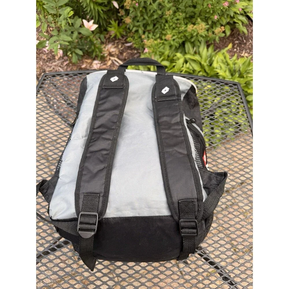Vintage 90s Lotto Spell Out Box Logo Soccer Football Backpack Book Bag Black